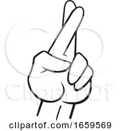 Poster, Art Print Of Cartoon Black And White Female Hand With Crossed Fingers