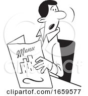 Poster, Art Print Of Cartoon Lineart Man Holding A Restaurant Menu