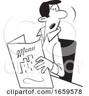 Poster, Art Print Of Cartoon Lineart Man Holding A Restaurant Menu