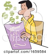 Poster, Art Print Of Cartoon Hispanic Man Holding An Expensive Restaurant Menu