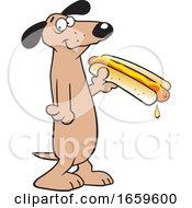 Cartoon Dachshund Holding A Hot Dog by Johnny Sajem