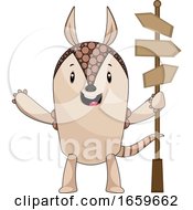 Armadillo With Road Sign