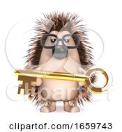 3d Hedgehog Holding A Gold Key by Steve Young
