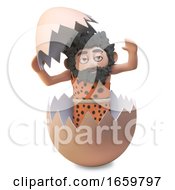 Funny Caveman 3d Wearing Animal Pelt And Playing Inside A Hatched Dinosaur Egg by Steve Young