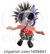 Diving Punk Rocker Underwater Wearing A Snorkel And Divers Mask