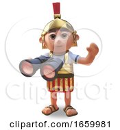 Friendly 3d Cartoon Roman Legionnaire Soldier Waves While Using His Binoculars by Steve Young