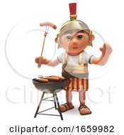 Hungry 3d Cartoon Roman Legionnaire Solder Cooking On A Barbecue Bbq