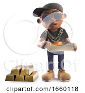 Wealthy Black Hiphop Rapper In Baseball Cap Counting His Gold Bars Of Bullion