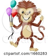 Poster, Art Print Of Monkey Holding Balloons