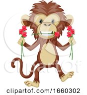 Poster, Art Print Of Monkey With Flowers