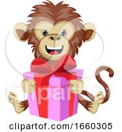 Poster, Art Print Of Monkey With Birthday Present