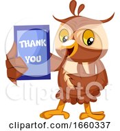 Poster, Art Print Of Owl With Thank You Sign
