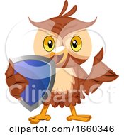 Poster, Art Print Of Owl With Blue Shild
