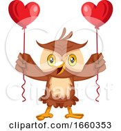 Poster, Art Print Of Owl With Heart Balloons