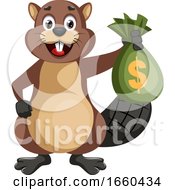Poster, Art Print Of Beaver Holding Bag Of Money