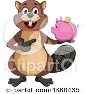 Poster, Art Print Of Beaver With Piggy Bank
