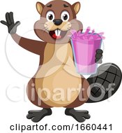 Poster, Art Print Of Beaver With Pink Jucie