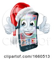 Poster, Art Print Of Christmas Cell Mobile Phone Cartoon In Santa Hat