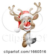 Poster, Art Print Of Reindeer In Santa Hat Christmas Cartoon
