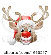 Poster, Art Print Of Christmas Reindeer Cartoon Deer Wearing Santa Hat
