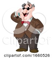 Cartoon White Man Talking On A Cell Phone