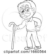 Poster, Art Print Of Cartoon Black And White Senior Man With A Cane
