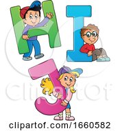 Poster, Art Print Of School Children With The Letters H I And J