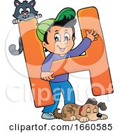 Poster, Art Print Of School Boy With The Letter H
