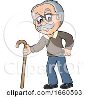 Poster, Art Print Of Cartoon Senior Man With A Cane