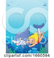 Poster, Art Print Of Background Of A Girl Swimming With A Dolphin