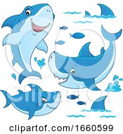 Poster, Art Print Of Cartoon Sharks And Fish