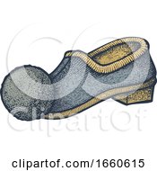 Woodcut Blue Tsarouchi Shoe by Any Vector