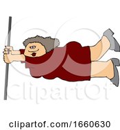 Cartoon Lady Holding Onto A Pole In Extreme Wind