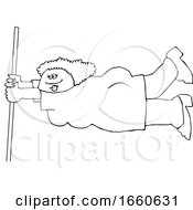 Cartoon Black And White Lady Holding Onto A Pole In Extreme Wind