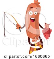 Poster, Art Print Of Sausage With Fishing Rod