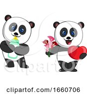 Poster, Art Print Of Pandas With Milk And Flowers