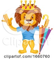Poster, Art Print Of Lion With Umbrella