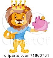 Poster, Art Print Of Lion With Piggy Bank