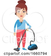 Poster, Art Print Of Woman With Vacuum Cleaner