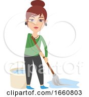 Poster, Art Print Of Woman With Cleaning Mop