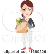 Poster, Art Print Of Woman Holding Bag With Groceries
