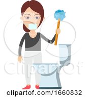 Poster, Art Print Of Woman Cleaning Toilet