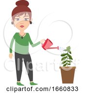 Poster, Art Print Of Woman Watering Plant