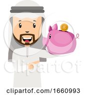 Poster, Art Print Of Arab With Piggy Bank