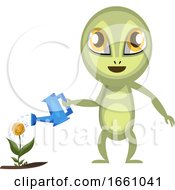 Poster, Art Print Of Alien Watering Flowers