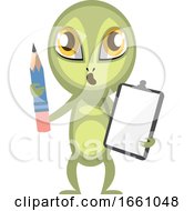 Poster, Art Print Of Alien With Pen And Notebook
