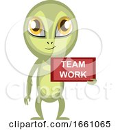Poster, Art Print Of Alien With Team Work Sign