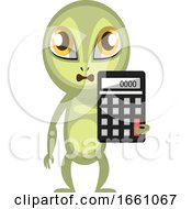 Poster, Art Print Of Alien Holding Calculator