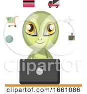 Poster, Art Print Of Alien Working On Laptop