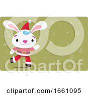 Poster, Art Print Of Christmas Bunny Rabbit Over Green And Snowflakes